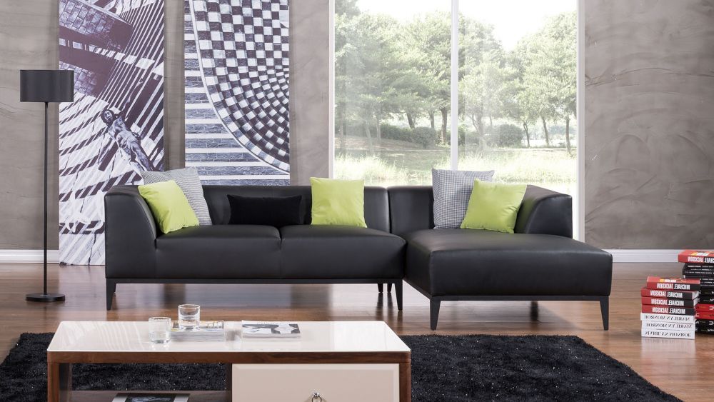 American Eagle Furniture - AE-LD818 2-piece Black Faux Leather Sectional - Left Sitting - AE-LD818L-BK-2PC