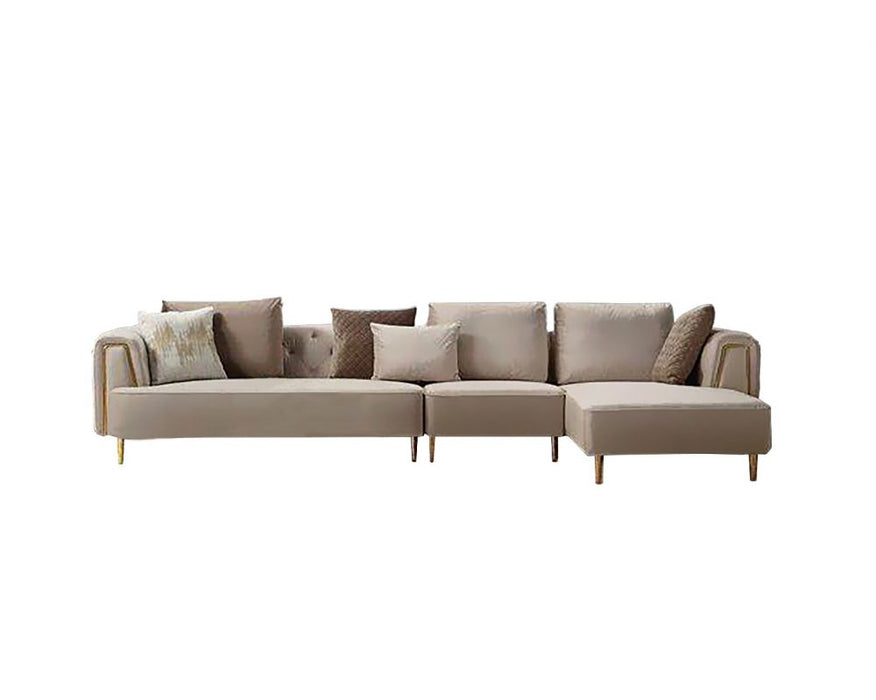 American Eagle Furniture - AE-LD831L 3 Piece Cream Velvet Left Side Sitting Sectional - AE-LD831L-CRM - GreatFurnitureDeal