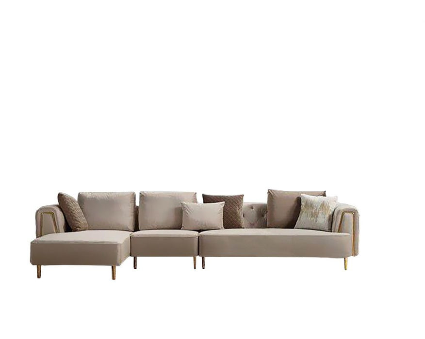 American Eagle Furniture - AE-LD831R 3 Piece Cream Velvet Right Side Sitting Sectional - AE-LD831R-CRM - GreatFurnitureDeal