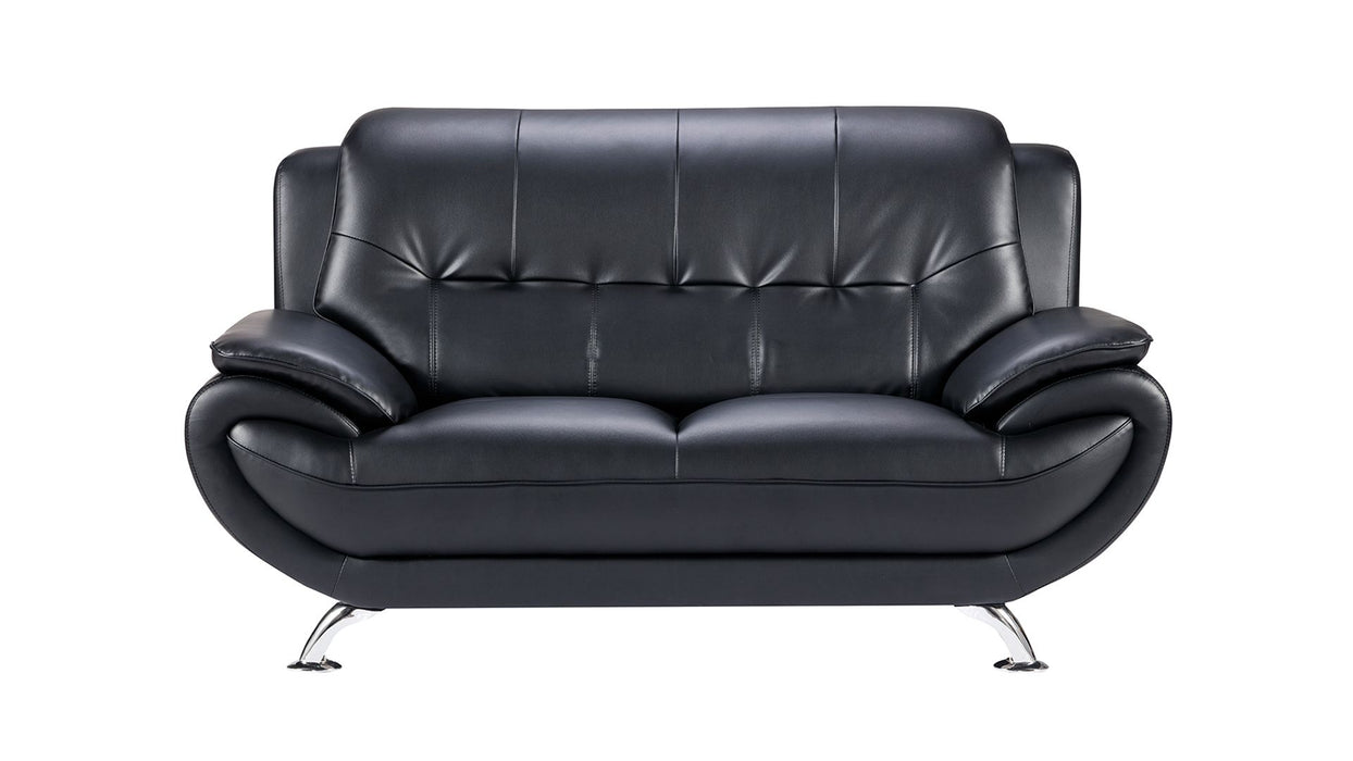 American Eagle Furniture - AE208 Black Faux Leather 3 Piece Living Room Set - AE208-BK-SLC