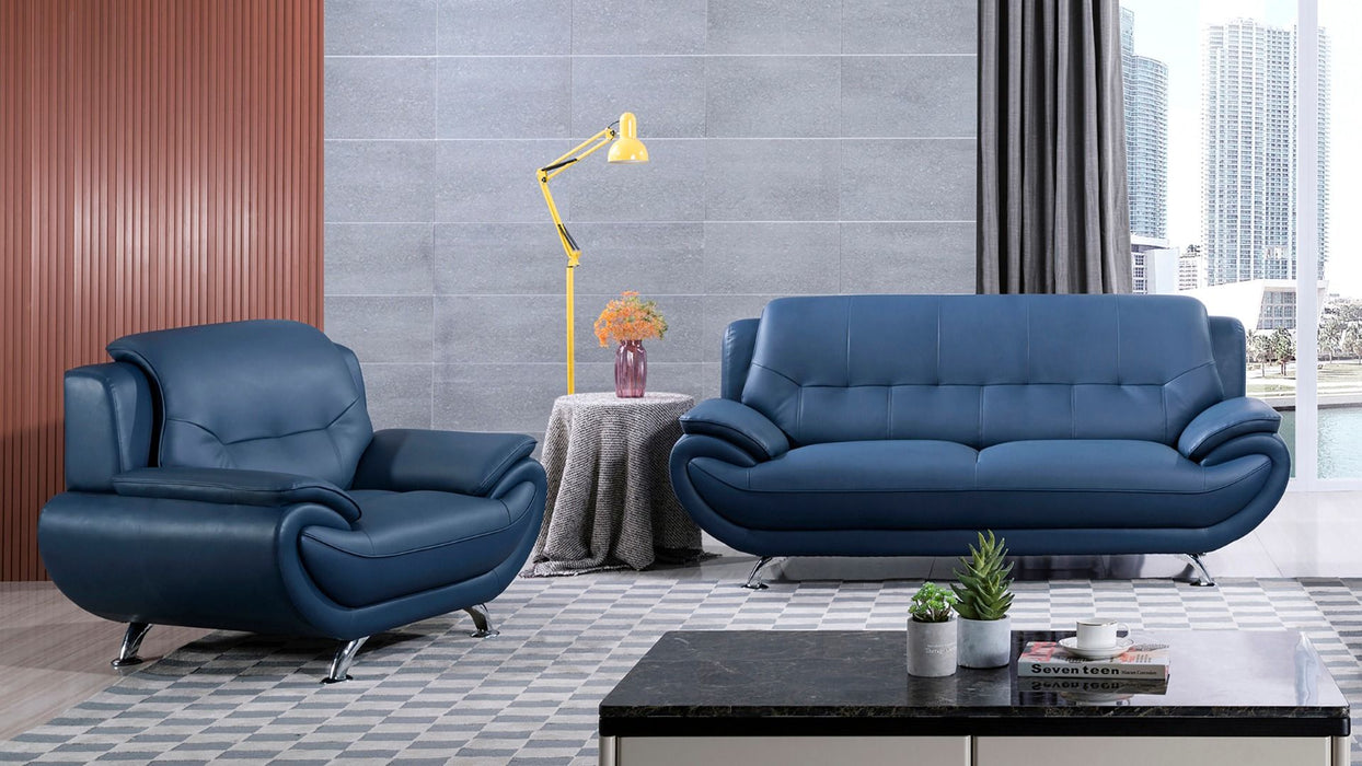 American Eagle Furniture - AE208 Blue Faux Leather 2 Piece Sofa Set - AE208-BLUE-SL