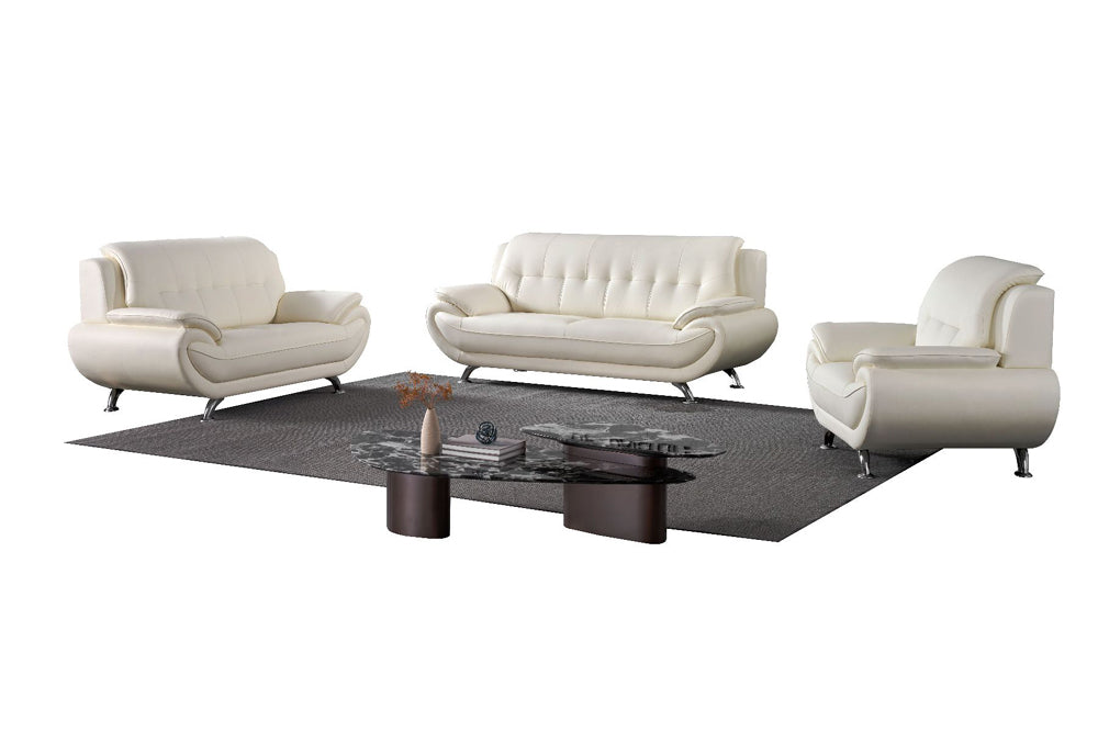 American Eagle Furniture - AE208 Ivory Faux Leather 3 Piece Living Room Set - AE208-IV-SLC - GreatFurnitureDeal