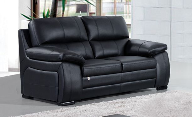 American Eagle Furniture - EK041 Black Italian Leather Loveseat - EK041-BK-LS