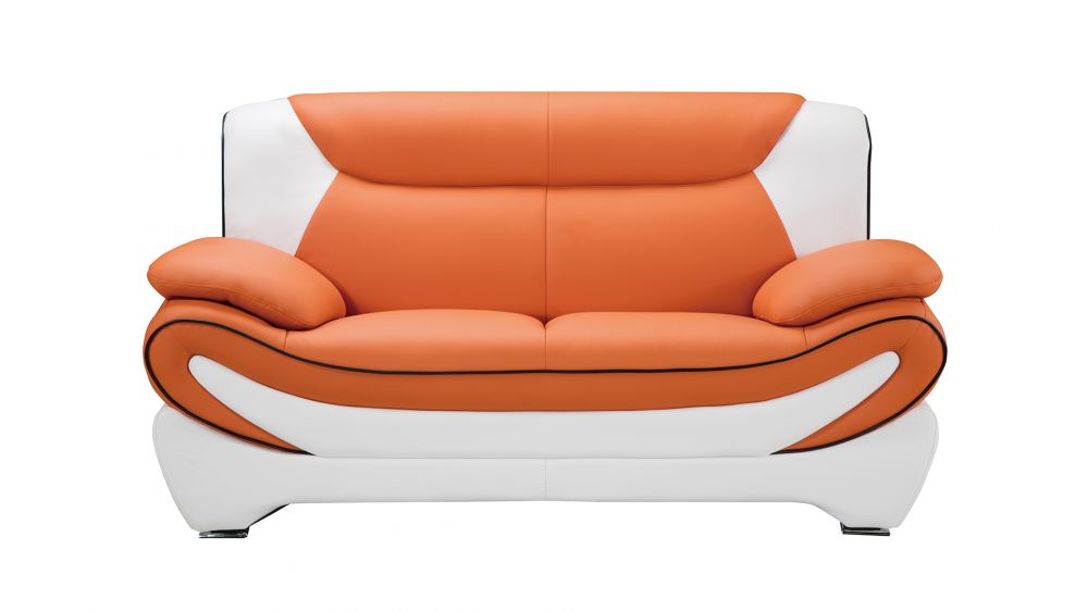 American Eagle Furniture - AE209 Orange and White Faux Leather Loveseat - AE209-ORG.IV-LS - GreatFurnitureDeal