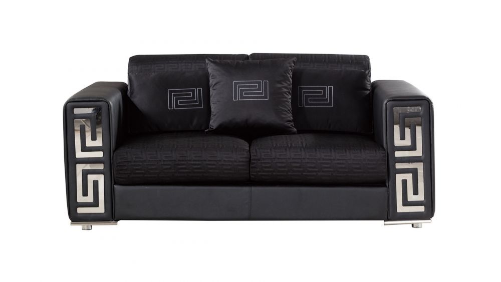 American Eagle Furniture - AE223 Black Faux Leather and Fabric Loveseat - AE223-BK-LS