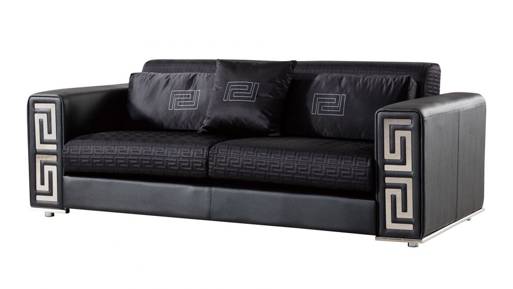 American Eagle Furniture - AE223 Black Faux Leather and Fabric Sofa - AE223-BK-SF