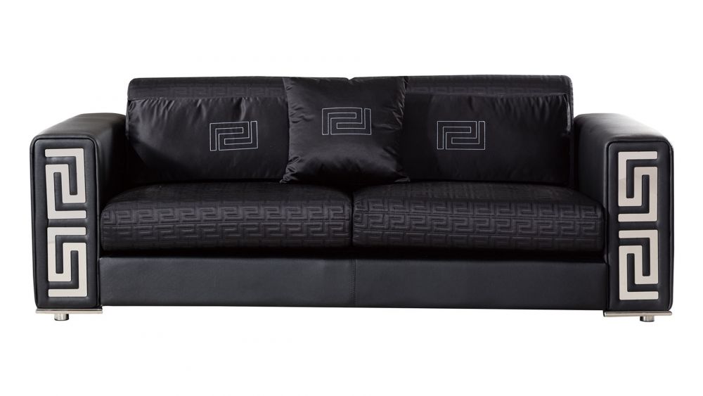 American Eagle Furniture - AE223 Black Faux Leather and Fabric Sofa - AE223-BK-SF