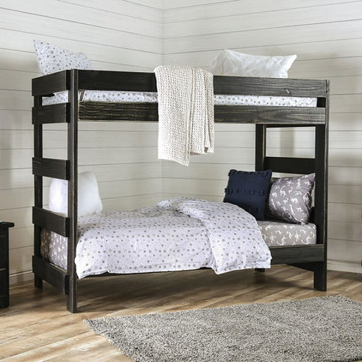 Furniture of America - Arlette Twin/Twin Bunk Bed in Black - AM-BK100BK-BED-SLAT - GreatFurnitureDeal