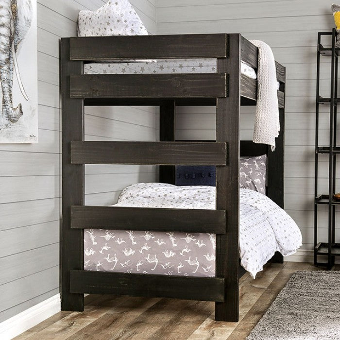 Furniture of America - Arlette Twin/Twin Bunk Bed in Black - AM-BK100BK-BED-SLAT - GreatFurnitureDeal