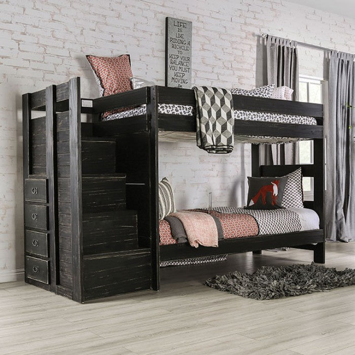 Furniture of America - Ampelios Twin Bunk Bed in Black - AM-BK102BK