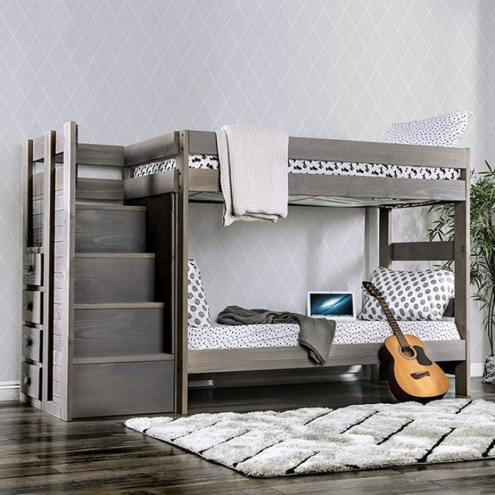 Furniture of America - Ampelios Twin Bunk Bed in Gray - AM-BK102GY