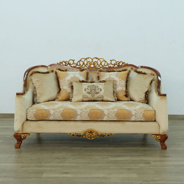 European Furniture - Angelica II Loveseat in Wood and Gold Leafs - 45354-L - GreatFurnitureDeal