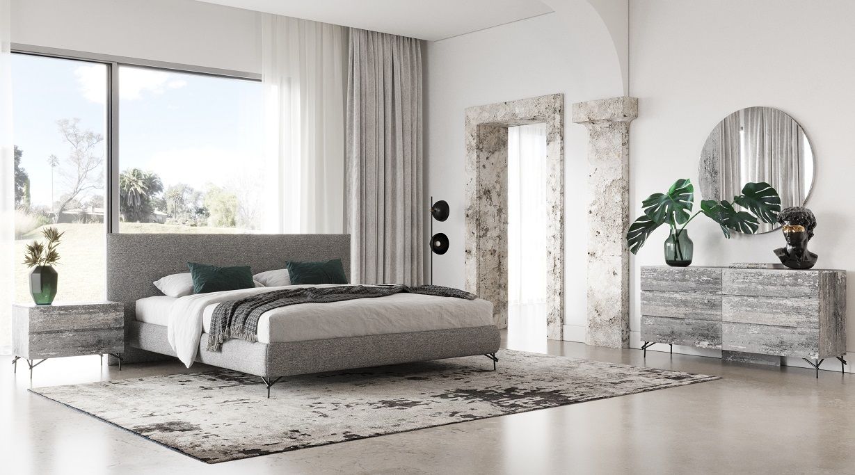 VIG Furniture - Nova Domus Aria Italian Modern Multi Grey Queen Bed and Two Nightstands - VGAC-ARIA-BED-BN-Q