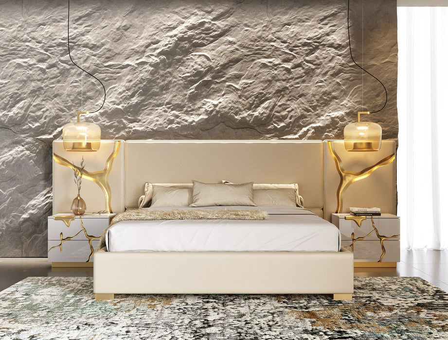 VIG Furniture - Modrest Aspen Glam Beige Bonded Leather & Gold Eastern King Bed - VGVC-BD1801-BG-BED-EK