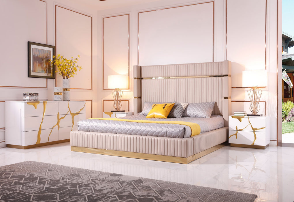 VIG Furniture - Modrest - Sterling Modern Beige + Gold Queen Bed with Nightstands - VGVCBD1901-BEI-BED-2NS-SET-Q