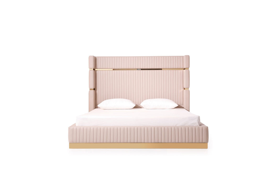 VIG Furniture - Modrest Sterling Modern Beige + Gold California King Bed with Nightstands - VGVCBD1901-BEI-BED-2NS-SET-CK - GreatFurnitureDeal