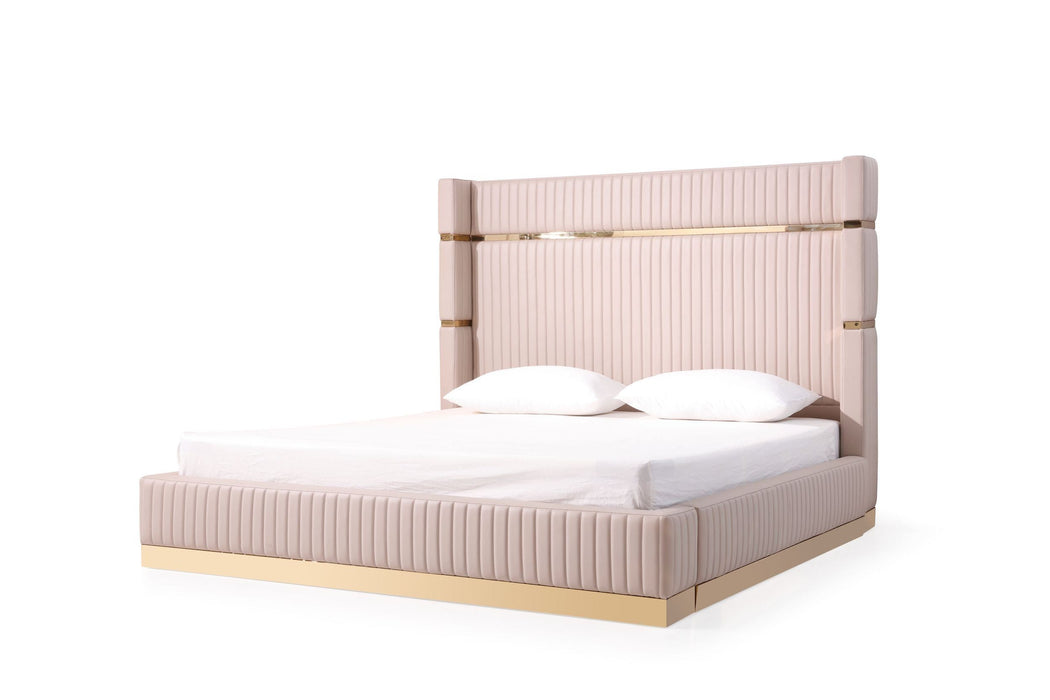 VIG Furniture - Modrest Sterling Modern Beige + Gold California King Bed with Nightstands - VGVCBD1901-BEI-BED-2NS-SET-CK - GreatFurnitureDeal