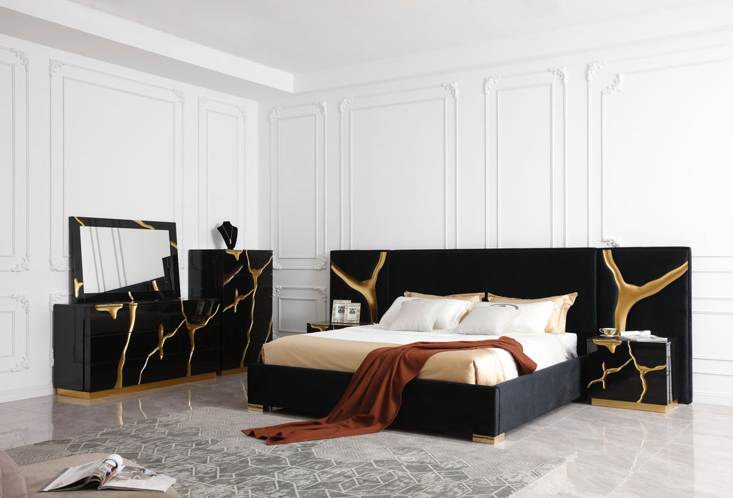 VIG Furniture - Modrest Aspen Modern Black Gold Bed Queen Bed with Nightstands - VGVCBD1801-BLK-BED-2NS-SET-Q - GreatFurnitureDeal