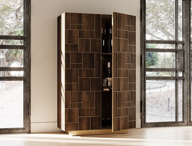 VIG Furniture - Modrest Auer Brown Oak & Gold Wine Rack Cabinet - VGGM-W-VALDERA-WR - GreatFurnitureDeal