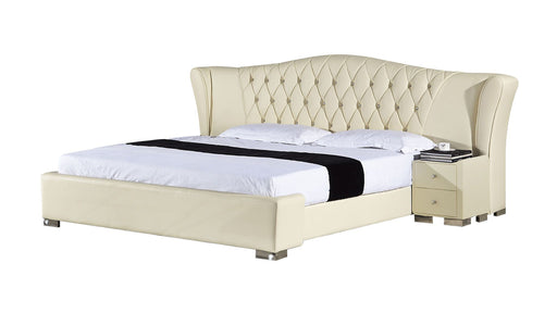 American Eagle Furniture - D028 Cream Faux Leather Queen Bed B-D028-CRM-Q - GreatFurnitureDeal