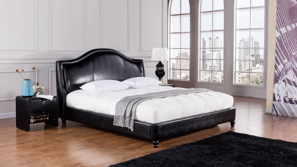 American Eagle Furniture - D059 Black Leather Air Fabric Eastern King Bed - B-D059-EK - GreatFurnitureDeal