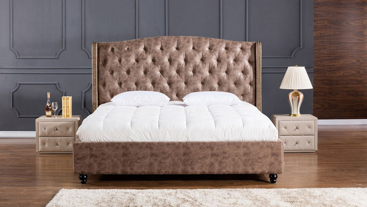 American Eagle Furniture - D062 Brown Leather Air Fabric Cal King Bed - B-D062-BR-CK - GreatFurnitureDeal