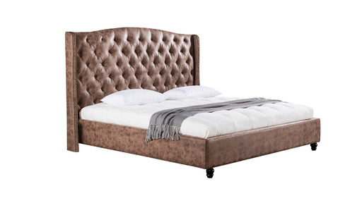 American Eagle Furniture - D062 Brown Leather Air Fabric Cal King Bed - B-D062-BR-CK - GreatFurnitureDeal