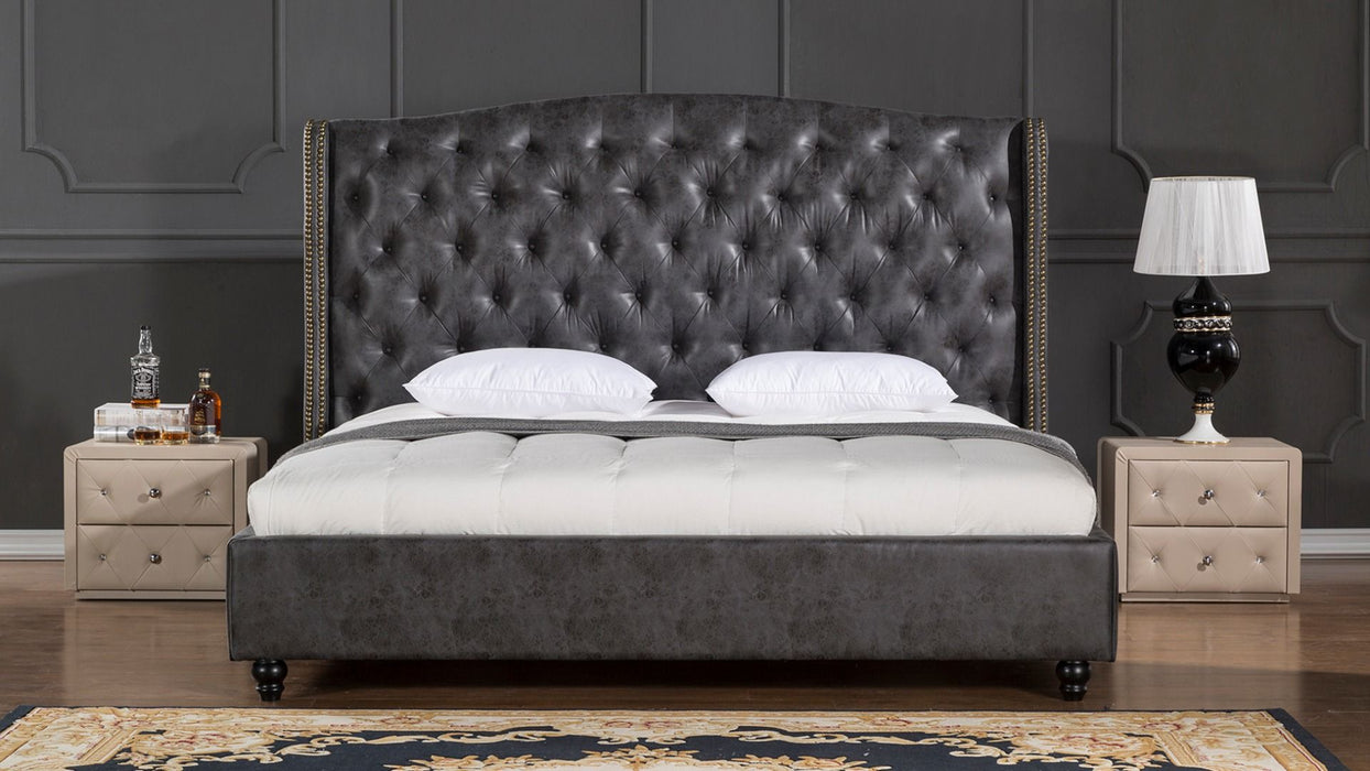 American Eagle Furniture - D062 Dark Gray Queen Leather Air Fabric Bed - B-D062-DG-Q - GreatFurnitureDeal