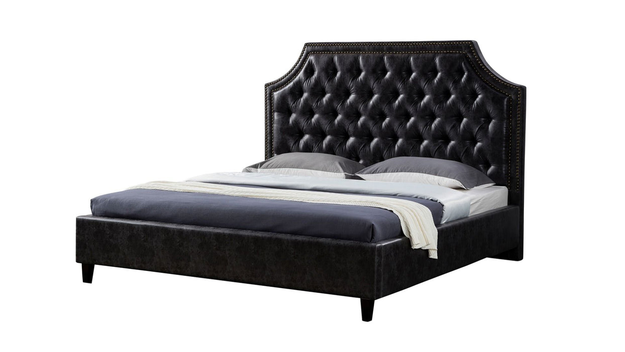 American Eagle Furniture - D063 Dark Gray Leather Air Fabric Queen Bed- B-D063-DG-Q - GreatFurnitureDeal