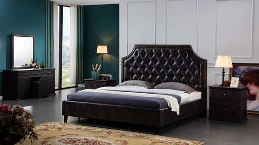 American Eagle Furniture - D063 Dark Gray Leather Air Fabric Eastern King Bed - B-D063-DG-EK - GreatFurnitureDeal