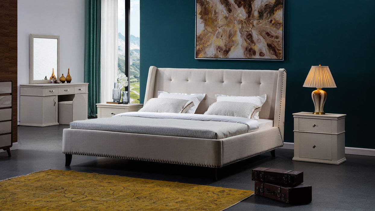 American Eagle Furniture - D066 Cream Fabric Eastern King Bed - B-D066-CRM-EK - GreatFurnitureDeal