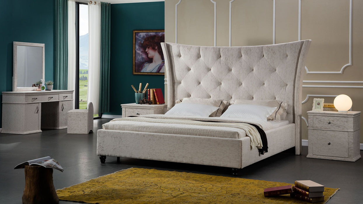 American Eagle Furniture - D068 Beige Fabric California King Bed - B-D068-BE-CK - GreatFurnitureDeal