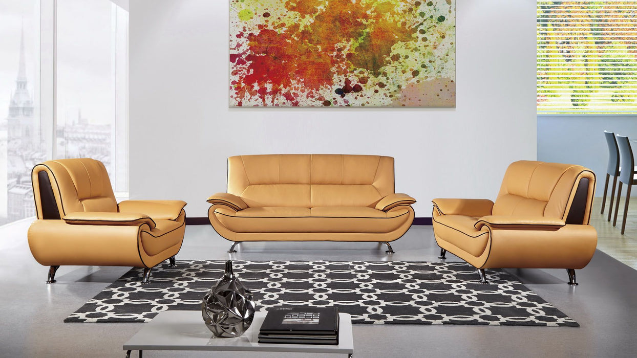 American Eagle Furniture - EK9608 Yellow Genuine Leather Chair - EK9608-YO.BR-CHR - GreatFurnitureDeal
