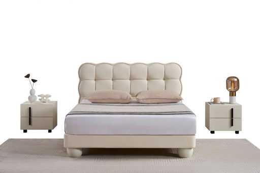 American Eagle Furniture - B-D083 Off White Synthetic Leather Queen Bed - B-D083-W-Q - GreatFurnitureDeal
