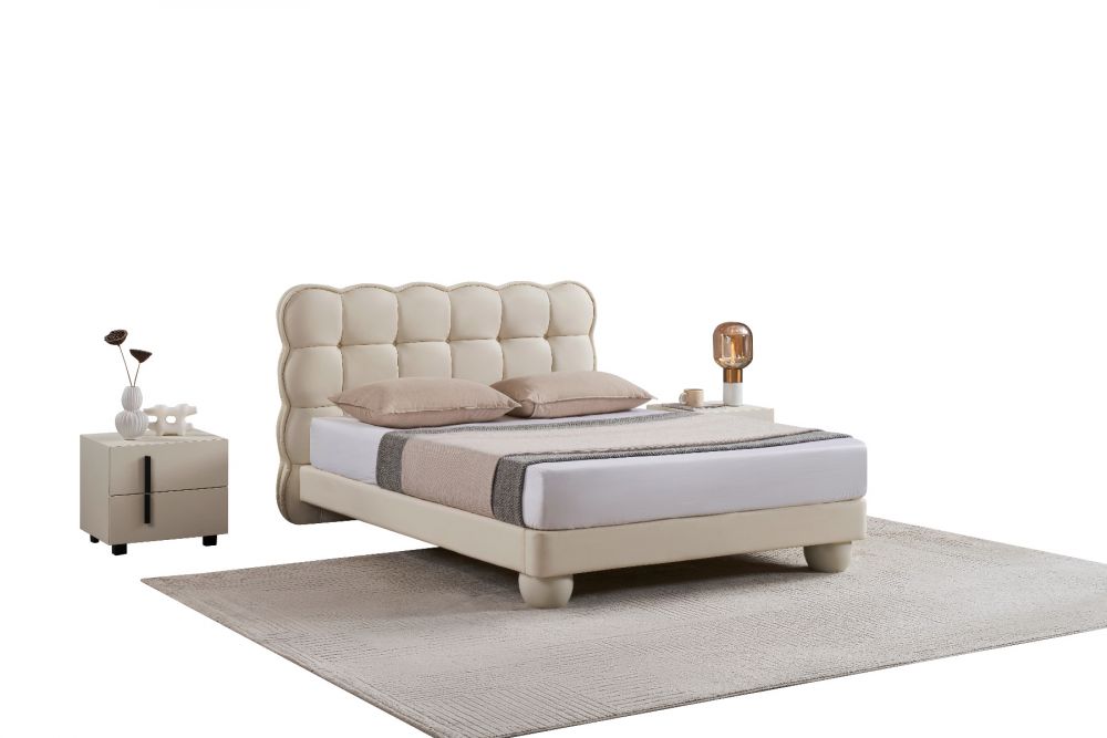 American Eagle Furniture - B-D083 Off White Synthetic Leather Twin Sized Bed - B-D083-W-TW