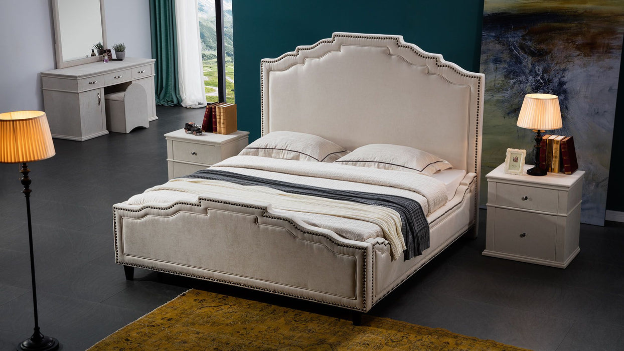 American Eagle Furniture - D070 Cream Fabric Queen Bed-B-D070-CRM-Q - GreatFurnitureDeal
