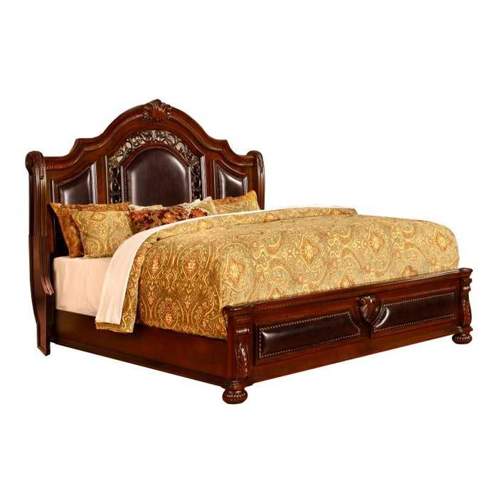 Mariano Furniture - B1010 Queen Bed in Cherry - BM-B1010-Q - GreatFurnitureDeal