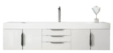 James Martin Furniture - Columbia 72" Single Wall Mount Vanity, Glossy White, Brushed Nickel w/ Glossy White Composite Stone Top - 983-V72S-W-GW-N-GW - GreatFurnitureDeal