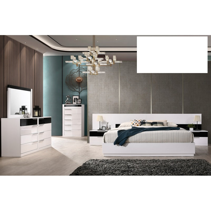 Mariano Furniture Bahamas 5 Piece Queen Bedroom Set in White/Black