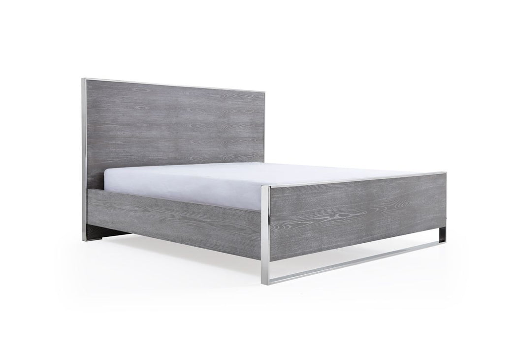 VIG Furniture - Modrest Charlene Modern Grey Elm & Stainless Steel Queen Bedroom Set - VGVC-CHARLENE-SET-queen