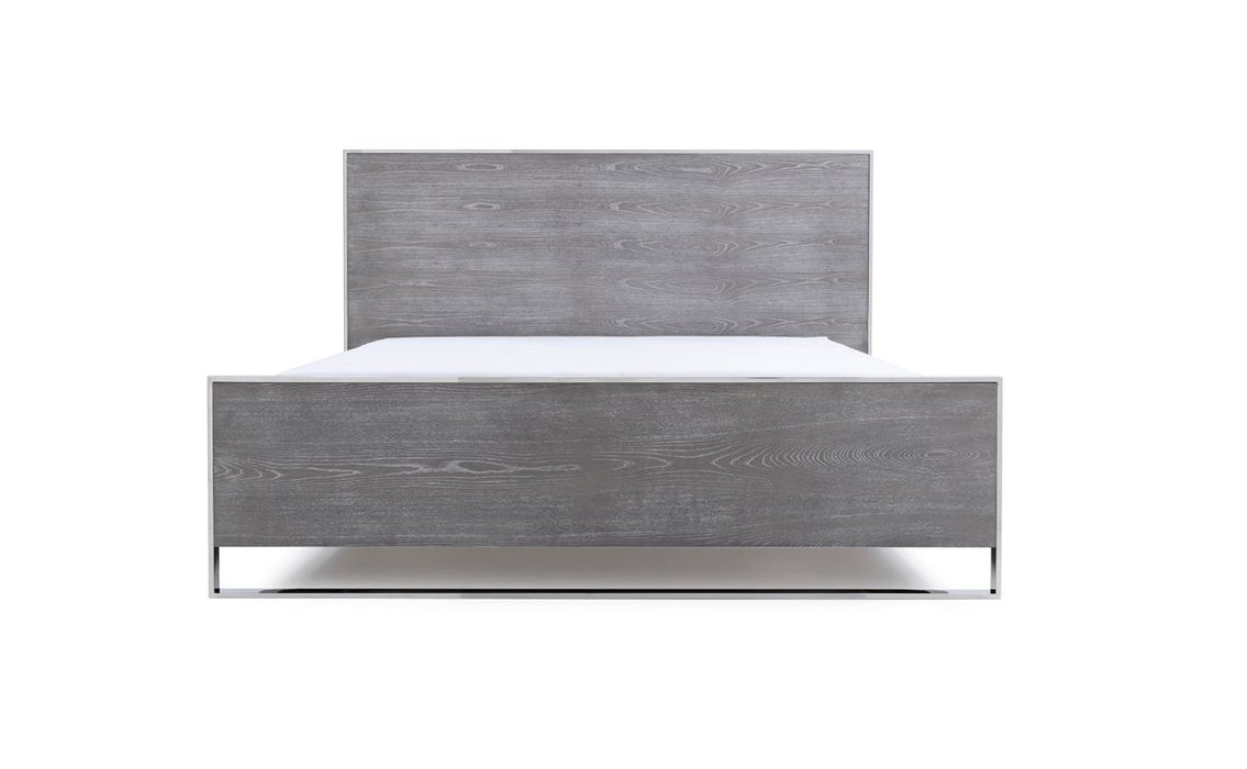 VIG Furniture - Modrest Charlene Modern Grey Elm & Stainless Steel Queen Bed - VGVCBD008A-LOW-GRY-Q - GreatFurnitureDeal