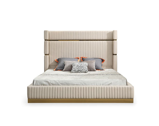VIG Furniture - Modrest- Sterling Modern Beige Bonded Leather & Gold Eastern King Bed - VGVCBD1901-BGE-EK - GreatFurnitureDeal