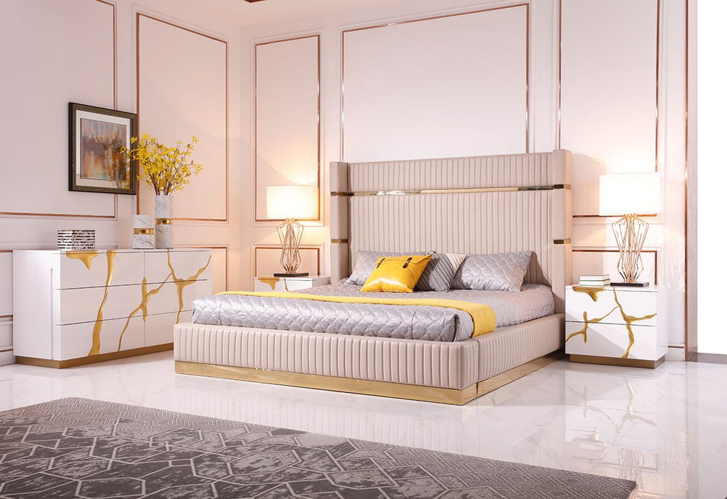 VIG Furniture - Modrest- Sterling Modern Beige Bonded Leather & Gold Eastern King Bed - VGVCBD1901-BGE-EK - GreatFurnitureDeal