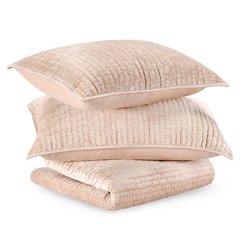 Villa By Classic Home - Bari Velvet Nude 3pc Queen Quilt Set - BEDQ529Q - GreatFurnitureDeal