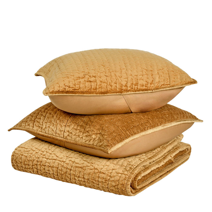 Villa By Classic Home - Bari Velvet Honey Gold 4Pc King Quilt Set - BEDQ535K - GreatFurnitureDeal