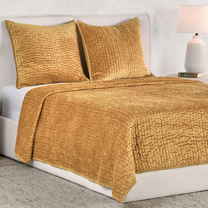 Villa By Classic Home - Bari Velvet Honey Gold 4Pc King Quilt Set - BEDQ535K - GreatFurnitureDeal