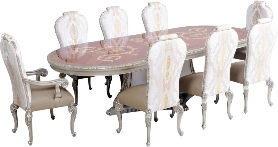 European Furniture - Bellagio Luxury Dining Table -Antique Silver - 40050-DT - GreatFurnitureDeal