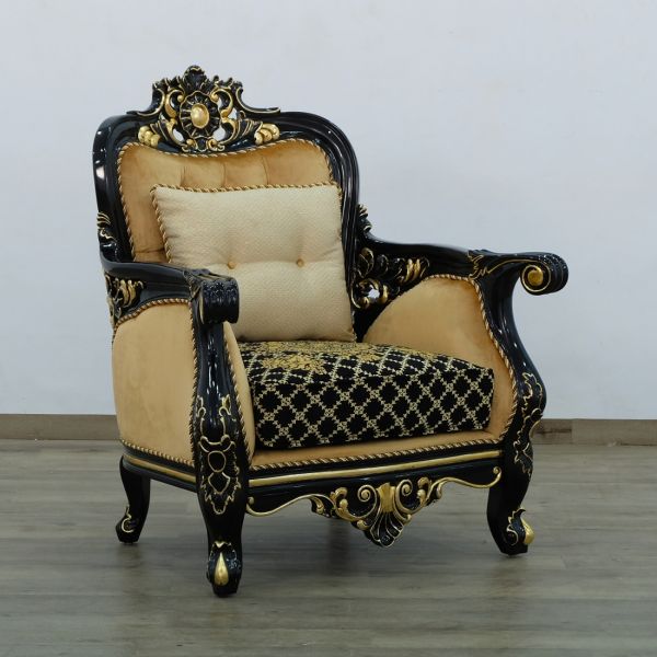 European Furniture - Bellagio III 4 Piece Living Room Set in Black-Gold - 30019-4SET - GreatFurnitureDeal