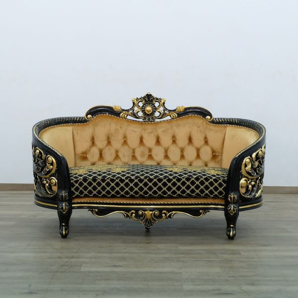 European Furniture - Bellagio Luxury Loveseat Gold-Black - 30019-L - GreatFurnitureDeal