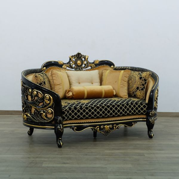 European Furniture - Bellagio Luxury Loveseat Gold-Black - 30019-L - GreatFurnitureDeal
